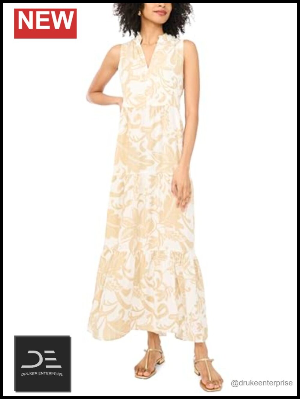 V-Neck Sleeveless Maxi Tier Dress A-Line Flowy Vacation